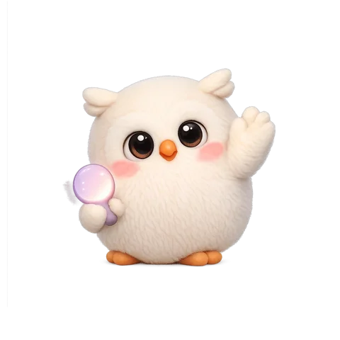 Piznayko, the Fibly owl mascot, waving hello