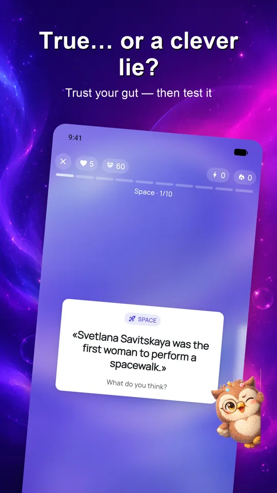 Fibly question screen — swipe true or false